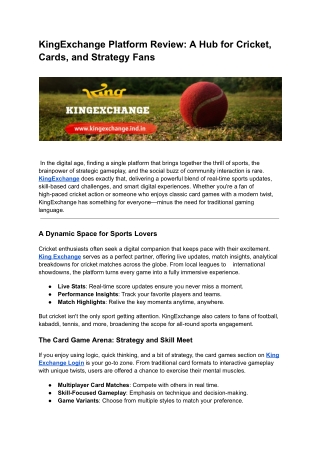 KingExchange Platform Review: A Hub for Cricket, Cards, and Strategy Fans