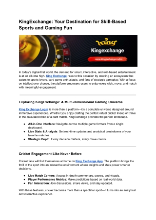 KingExchange: Your Destination for Skill-Based Sports and Gaming Fun