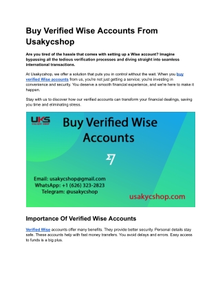 Buy Verified Wise Accounts From Usakycshop
