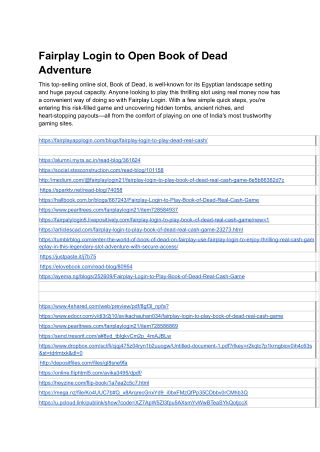 Fairplay Login to Open Book of Dead Adventure
