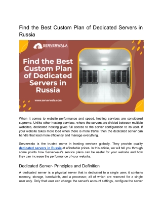 Find the Best Custom Plan of Dedicated Servers in Russia