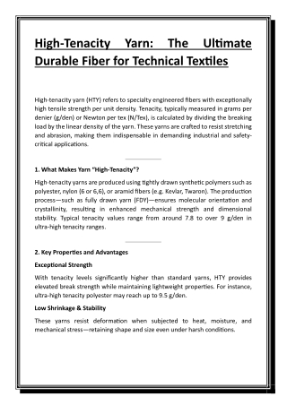 High Tenacity Yarn - The Ultimate Durable Fiber for Technical Textiles