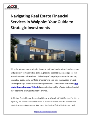 Navigating Real Estate Financial Services in Walpole