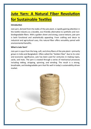 Jute Yarn - A Natural Fiber Revolution for Sustainable Textiles