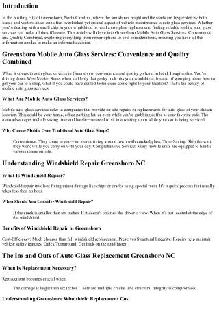 Greensboro Mobile Auto Glass Services: Convenience and Quality Combined