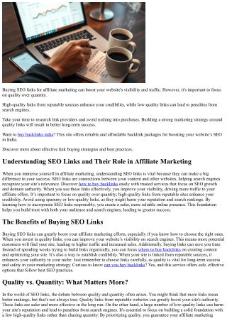 Buying SEO Links for Affiliate Marketing