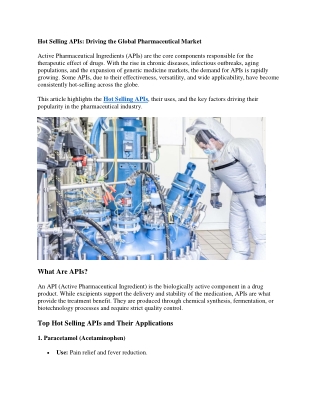 Hot Selling APIs Driving the Global Pharmaceutical Market