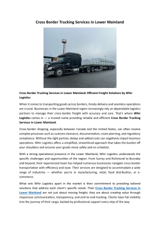 Cross Border Trucking Services in Lower Mainland