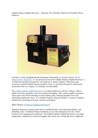 Lilliput Sanitary Napkin Destroyer