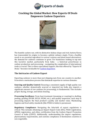 Cracking the Global Market How Experts Of Deals Empowers Cashew Exporters