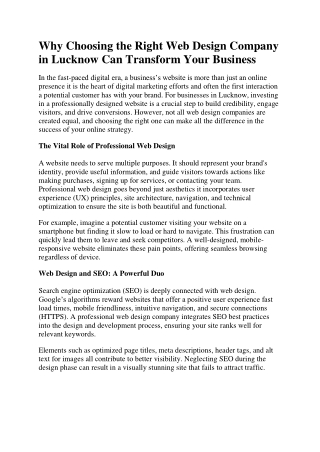 Why Choosing the Right Web Design Company in Lucknow Can Transform Your Business