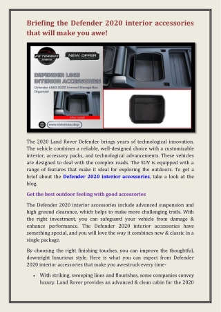 Defender l663 interior accessories