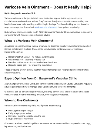 Varicose Vein Ointment – Does It Really Help