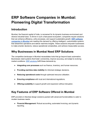 ERP Software Companies in Mumbai: Pioneering Digital Transformation