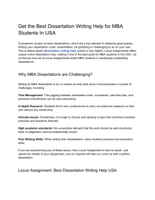 Get the Best Dissertation Writing Help for MBA Students In USA