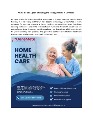 What’s the Best Option for Nursing and Therapy at Home in Minnesota