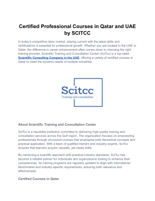 Certified Professional Courses in Qatar and UAE by SCITCC