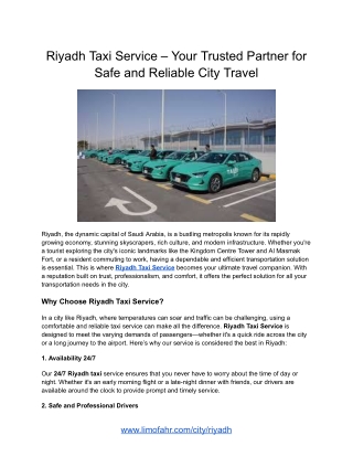 Riyadh Taxi Service – Your Trusted Partner for Safe and Reliable City Travel