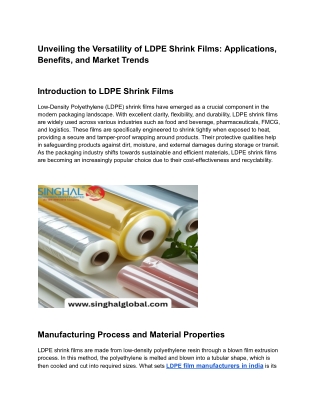 Unveiling the Versatility of LDPE Shrink Films_ Applications, Benefits, and Market Trends
