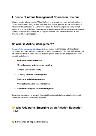Scope of Airline Management Courses in Udaipur