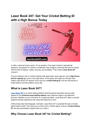 Laser Book 247_ Get Your Cricket Betting ID with a High Bonus Today