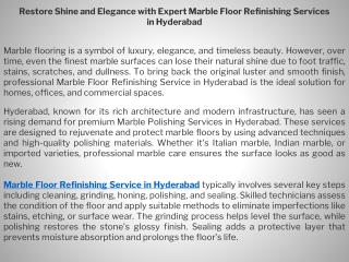 Restore Shine and Elegance with Expert Marble Floor Refinishing Services in Hyderabad