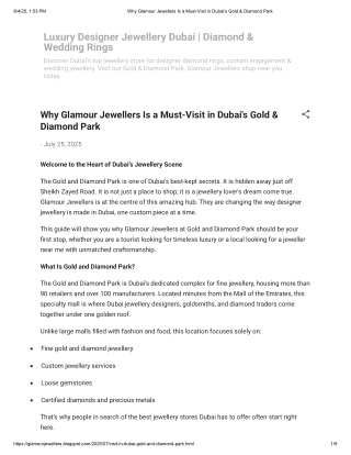 Discover Glamour Jewellers at Dubai Gold & Diamond Park – A Must-Visit Destinati