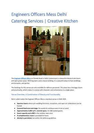 Engineers Officers Mess Delhi Catering Services - Creative Kitchen