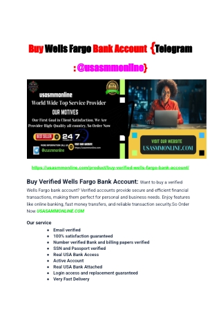 Buy Wells Fargo Bank Account  {Telegram _ @usasmmonline}