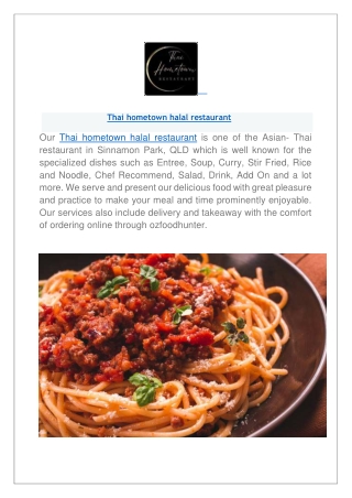 Thai hometown halal restaurant menu | Takeaway & Delivery