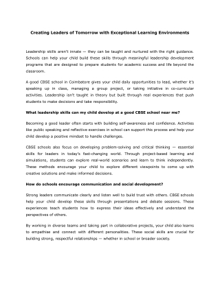 Creating Leaders of Tomorrow with Exceptional Learning Environments