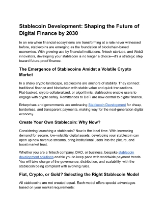Stablecoin Development Shaping the Future of Digital Finance by 2030