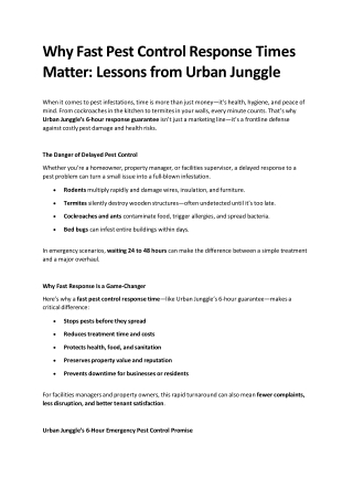 Why Fast Pest Control Response Matters | Urban Junggle’s 6-Hour Promise