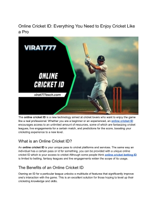Online Cricket ID: Everything You Need to Enjoy Cricket Like a Pro