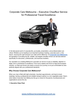 Corporate Cars Melbourne – Executive Chauffeur Service for Professional Travel Excellence