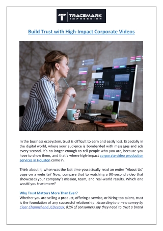 Build Trust with Corporate Videos in Houston | Tracemark Impression