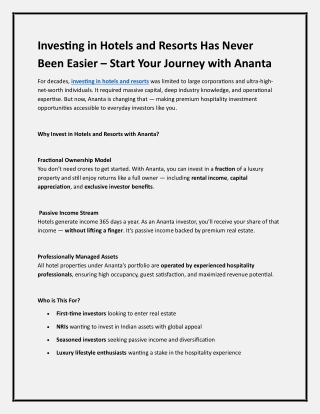 Investing in Hotels and Resorts Has Never Been Easier