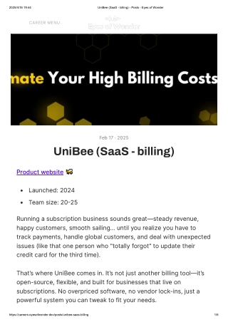 UniBee (SaaS - billing) - Posts - Eyes of Wonder