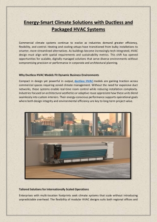 Energy-Smart Climate Solutions with Ductless and Packaged HVAC Systems