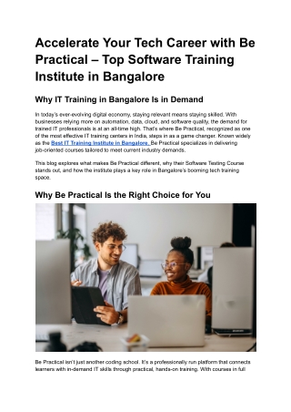 Accelerate Your Tech Career with Be Practical – Top Software Training Institute in Bangalore