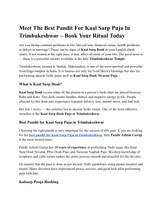 Meet The Best Pandit For Kaal Sarp Puja In Trimbakeshwar – Book Your Ritual Today