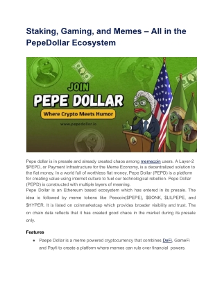 Staking, Gaming, and Memes – All in the PepeDollar Ecosystem