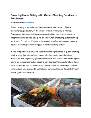 Ensuring Home Safety with Gutter Cleaning Services in Fort Myers