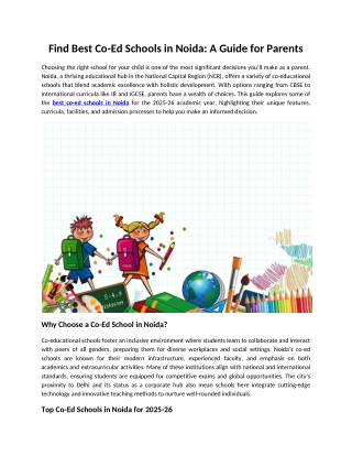 Best Co-Ed Schools in Noida A Guide for Parents