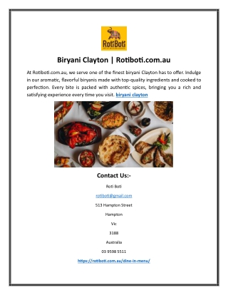 Biryani Clayton | Rotiboti.com.au