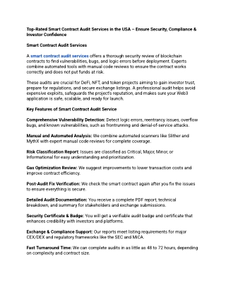 Top-Rated Smart Contract Audit Services in the USA – Ensure Security, Compliance & Investor Confidence