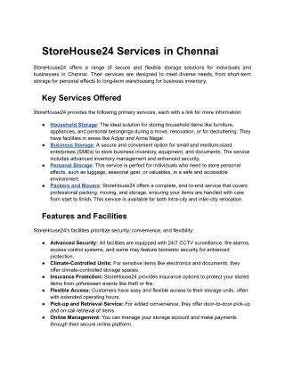 StoreHouse24 Services in Chennai