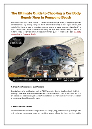 The Ultimate Guide to Choosing a Car Body Repair Shop in Pompano Beach