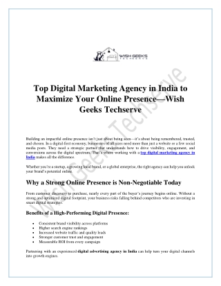 Top Digital Marketing Agency in India to Maximize Your Online Presence—Wish Geeks Techserve