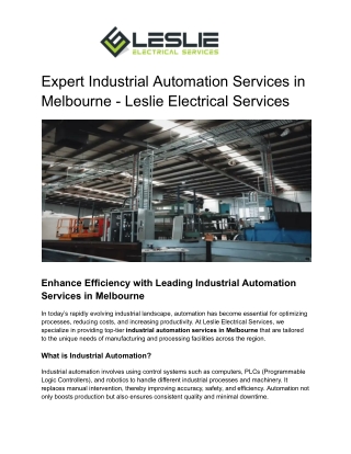 Expert Industrial Automation Services in Melbourne - Leslie Electrical Services